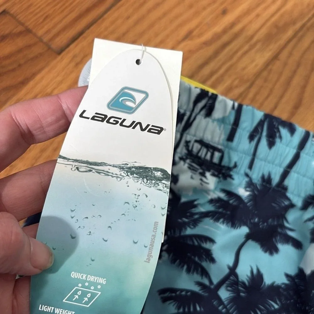 Laguna BLUE ATOLL Big Ultimate Palm Swim Trunks Shorts‎ Boys Small 8 NWT